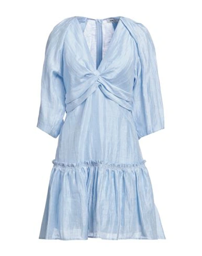 Shop Sandro Woman Mini Dress Sky Blue Size 8 Linen, Polyester