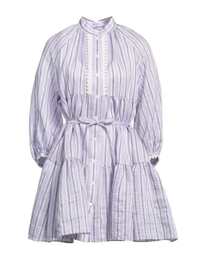 Shop Sandro Woman Mini Dress Lilac Size 8 Linen, Polyester In Purple