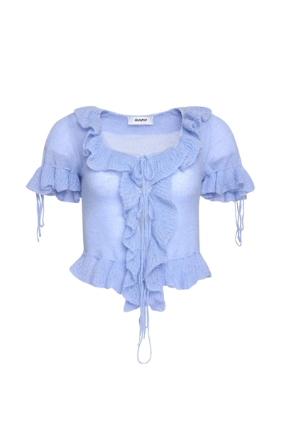 Shop Danielle Guizio Ny Ruffle Knit Tie Top In Baby Blue