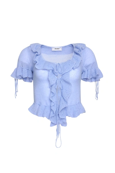 Danielle Guizio Ny Ruffle Knit Tie Top In Baby Blue