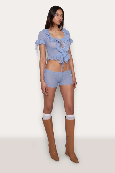 Shop Danielle Guizio Ny Ruffle Knit Tie Top In Baby Blue