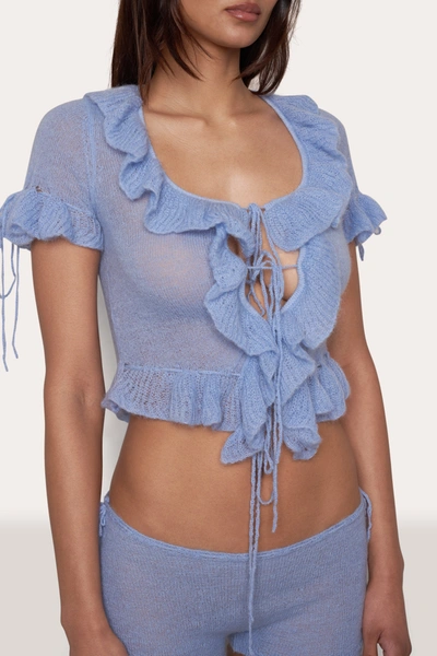 Shop Danielle Guizio Ny Ruffle Knit Tie Top In Baby Blue