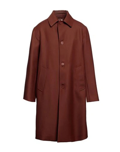 Shop Sandro Man Coat Cocoa Size Xxl Polyester, Virgin Wool In Brown