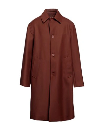 Sandro Man Coat Chocolate Brown Size Xl Polyester, Virgin Wool In Brown
