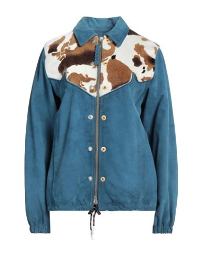 Shop Golden Goose Woman Jacket Blue Size 4 Cow Leather