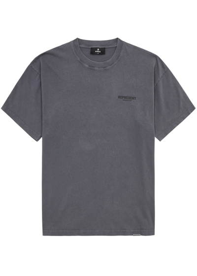 Shop Represent Owners Club Logo Cotton T-shirt In Grey