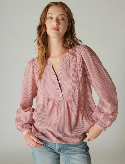 Shop Lucky Brand Women's Smocked Button Through Blouse In Pink