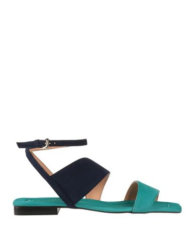 Shop Pollini Woman Sandals Turquoise Size 8 Leather In Blue