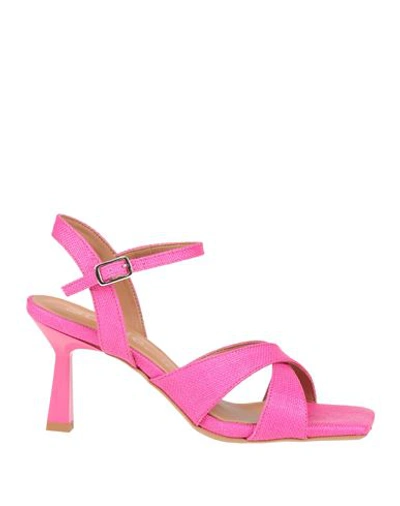 Shop Suede . Woman Sandals Fuchsia Size 8 Textile Fibers In Pink