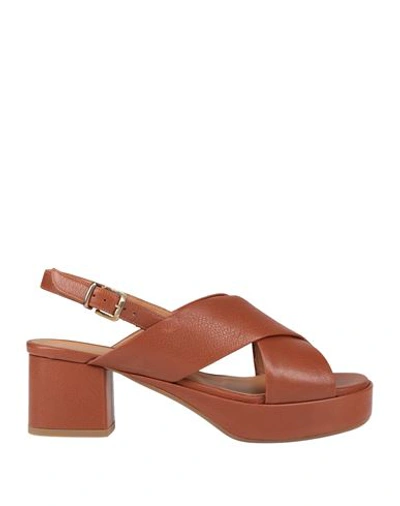 Shop Gianmarco Sorelli Woman Sandals Tan Size 6 Leather In Brown