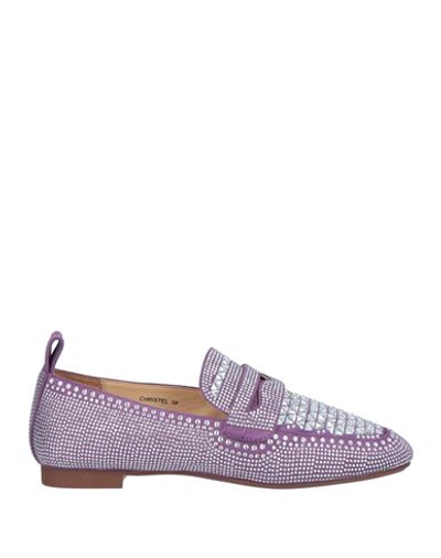 Shop Massimo Santini Woman Loafers Purple Size 6 Textile Fibers