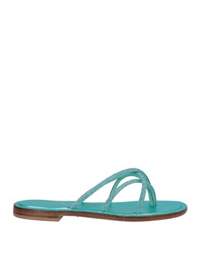Shop Positano Woman Thong Sandal Turquoise Size 7 Leather In Blue