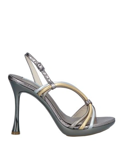 Shop Cecconello Woman Sandals Lead Size 5 Textile Fibers In Grey