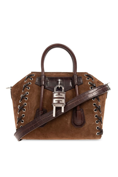 Shop Givenchy Antigona Lock Mini Shoulder Bag In Brown