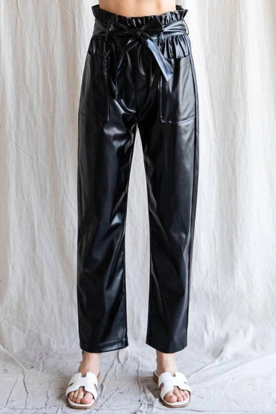 Shop Jodifl Faux Leather Belted Waist Pants In Black