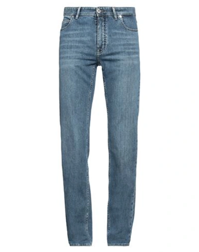 Shop Brioni Man Jeans Blue Size 33 Cotton, Cashmere, Elastane, Leather
