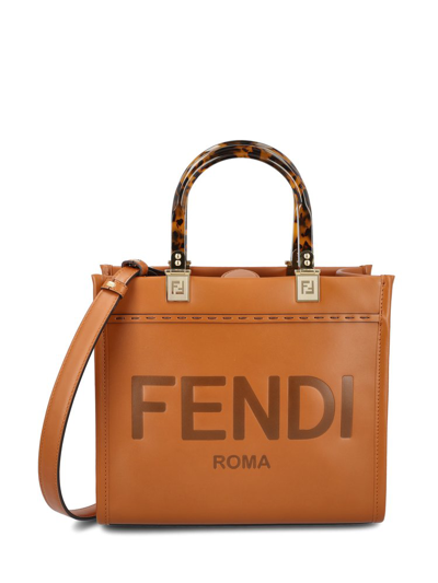 Shop Fendi Sunshine Small Top Handle Bag In Brown