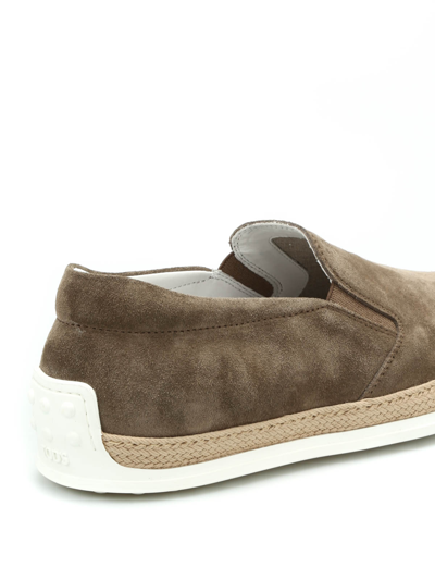 Shop Tod's Suede Slippers In Beige