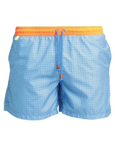 Shop Gili's Man Swim Trunks Azure Size M Recycled Polyester, Polyester In Blue