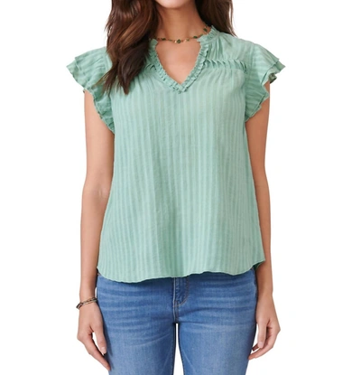 Shop Democracy Marble Double Flutter Short Sleeve Top In Green
