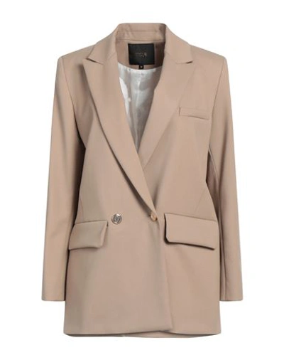 Maje Woman Blazer Camel Size 6 Polyester, Virgin Wool, Elastane In Beige