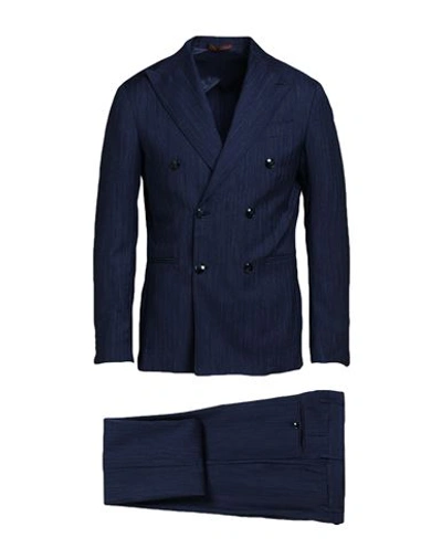 Shop Barba Napoli Man Suit Navy Blue Size 42 Virgin Wool, Silk, Linen