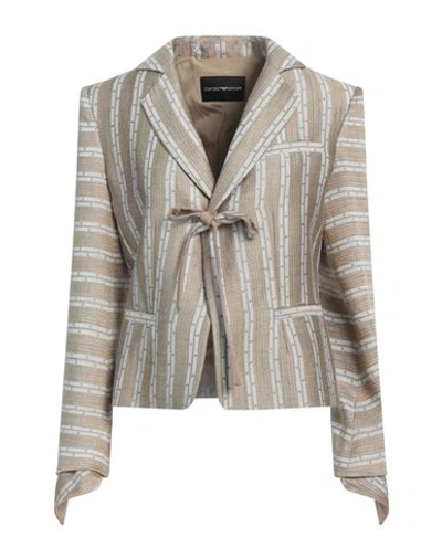 Shop Emporio Armani Woman Blazer Sand Size 16 Viscose, Linen, Silk In Beige