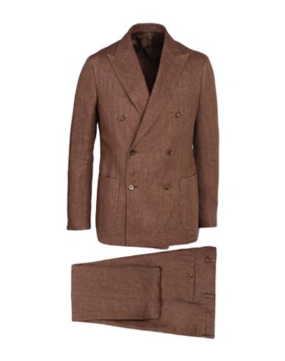 Shop Lardini Man Suit Brown Size 46 Linen