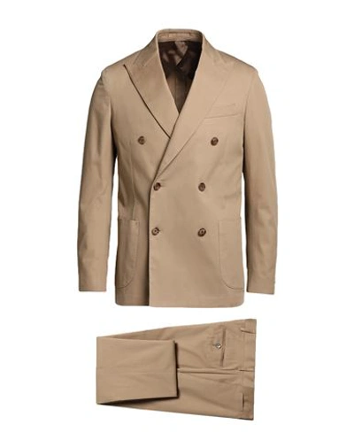 Shop Lardini Man Suit Camel Size 44 Cotton, Elastane In Beige