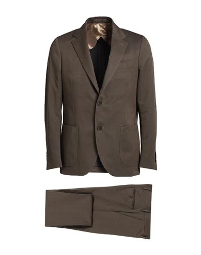 Shop Lardini Man Suit Khaki Size 42 Linen, Cotton In Beige