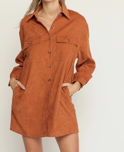 Shop Entro Corduroy Collared Button Up Dress In Cinnamon In Brown