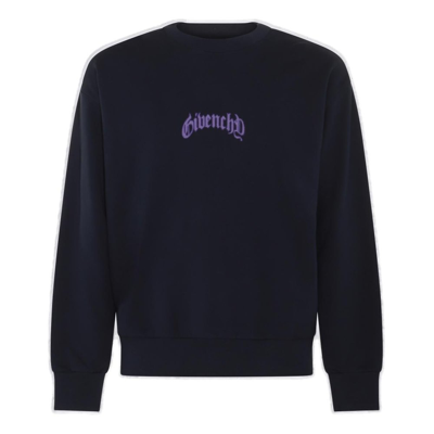 Shop Givenchy Logo Printed Crewneck Sweater In Navy