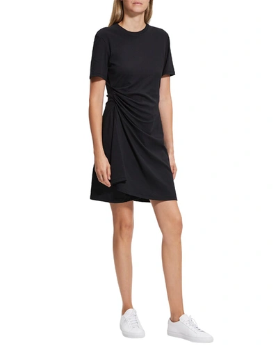 Shop Theory Side Drape Mini Dress In Black