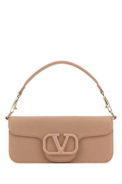 Shop Valentino Locò Logo Plaque Shoulder Bag In Beige