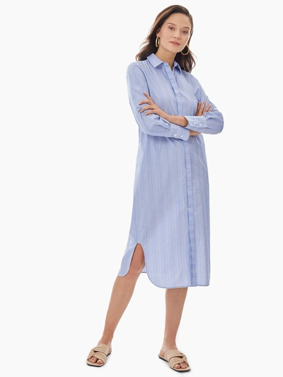 Shop Misook Pinstripe Cotton Poplin Shirtdress In Blue