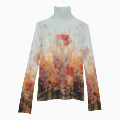 Shop Acne Studios Floral Nylon Turtleneck Sweater In Grey