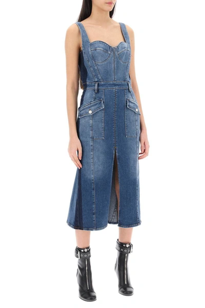 Shop Alexander Mcqueen Denim Bustier Dress In Blue