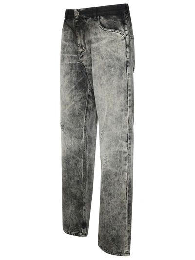 Shop Balmain Gray Cotton Jeans In Grey