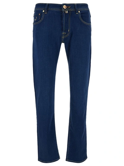 Shop Jacob Cohen Blue Slim Jeans In Mixed Cotton Man