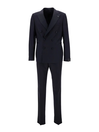 Tagliatore Black Double-breasted Tuxedo Suit With Covered Buttons In Black