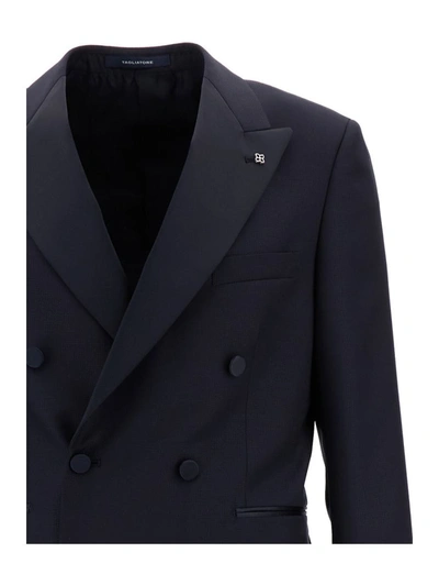 Tagliatore Black Double-breasted Tuxedo Suit With Covered Buttons In Black