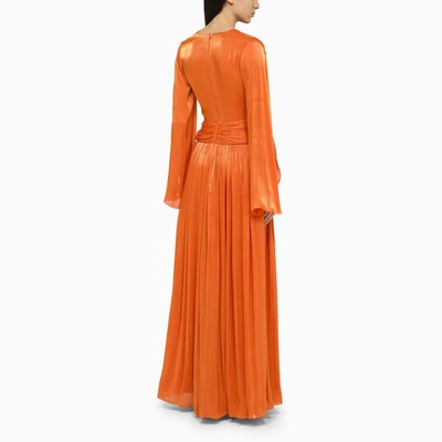 Shop Costarellos Draped Long Dress In Orange