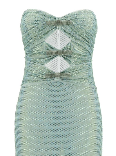 Shop Self-portrait Maxi Green Dress With Cut-out And All-over Rhinestones In Stretch Fabric Woman
