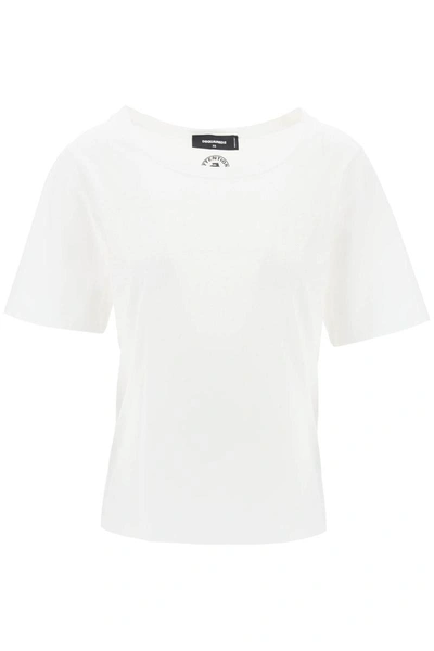 Shop Dsquared2 T-shirt With Rhinestone Logo In White