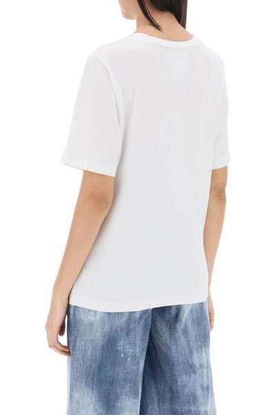 Shop Dsquared2 T-shirt With Rhinestone Logo In White