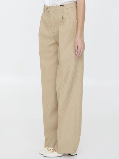 Shop Gucci Gg Jacquard Wool Trousers In Beige