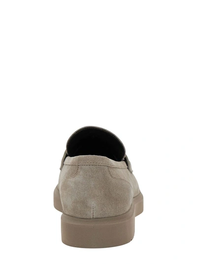 Shop Brunello Cucinelli Grey Loafers With Monile Detail In Suede Woman