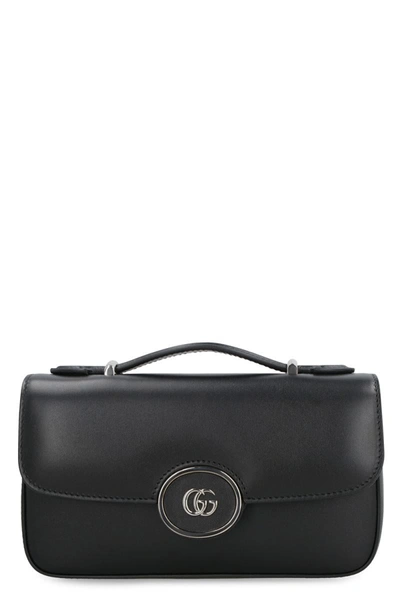 Shop Gucci Petite Gg Mini Leather Shoulder Bag In Black