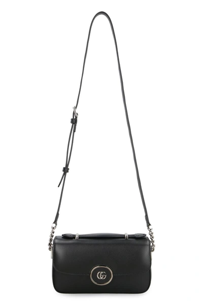 Shop Gucci Petite Gg Mini Leather Shoulder Bag In Black