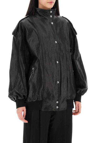 Shop Khaite Farris Oversized Leather Blouson Jacket In Black